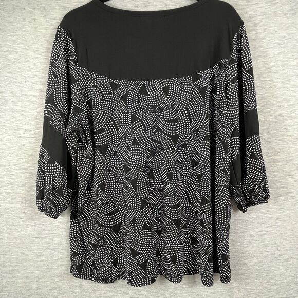 Elie McCarthy Size 2x Slinky Black And White Geometric Pattern Blouse 3/4 Sleeve - Picture 4 of 10
